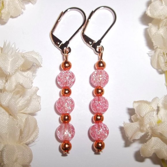 wvluckygirl Jewelry - Earrings Rose Gold and Pink Dangle Drop Jewelry Gift Idea for Girl Woman 8122